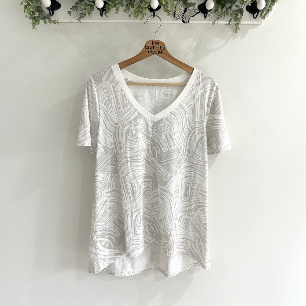 Garnet Hill White And Grey Swirled Pattern Flowy T-shirt Size M
